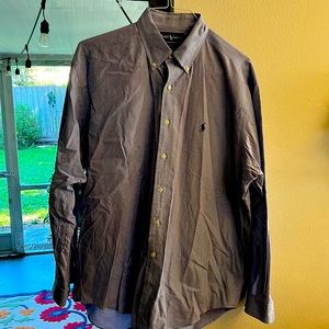 Ralph Lauren L/S blue tiny plaid dress shirt. BLAKE fit. Large. Button collars.